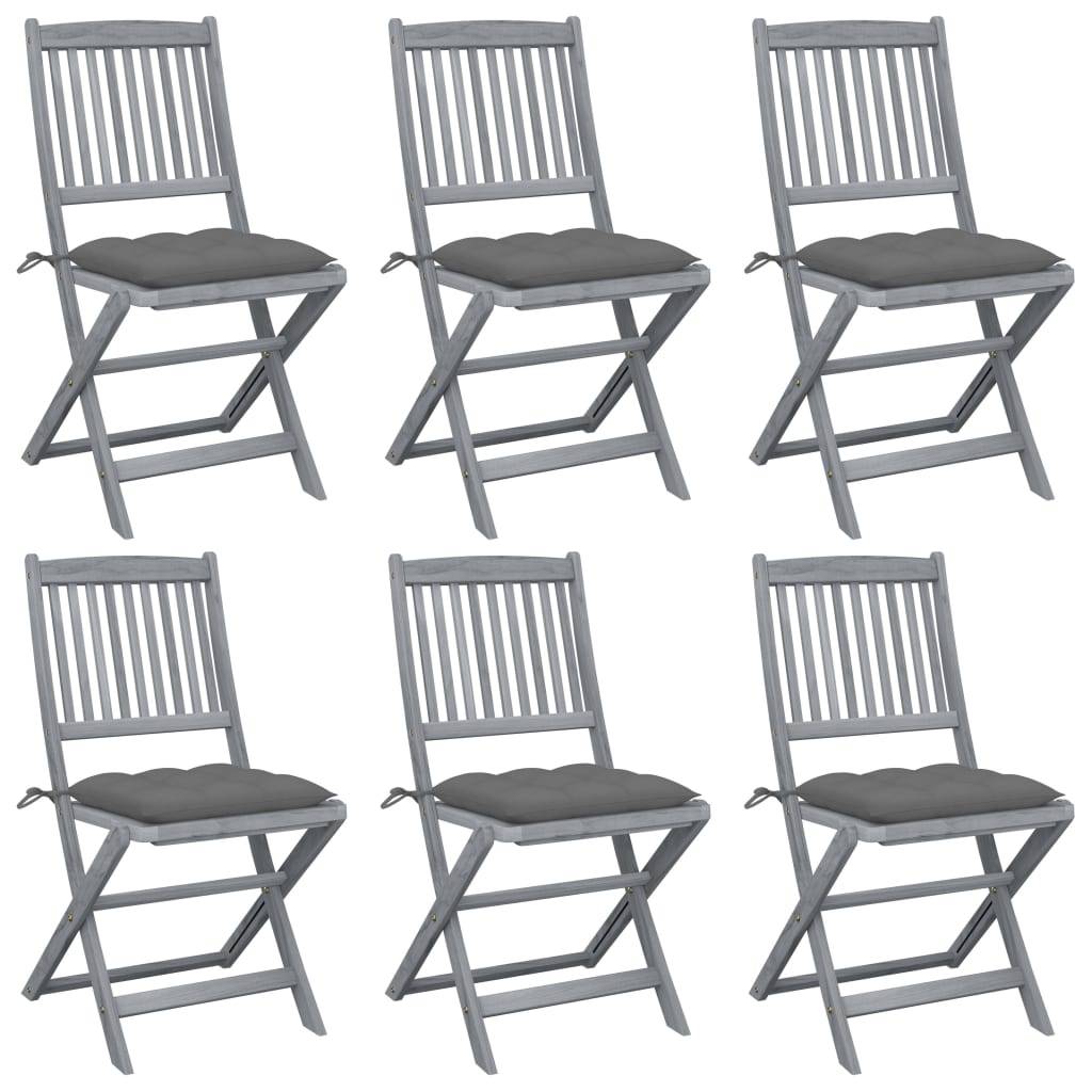 vidaXL Klappbare Gartenstühle 6 Stk. mit Kissen Massivholz Akazie