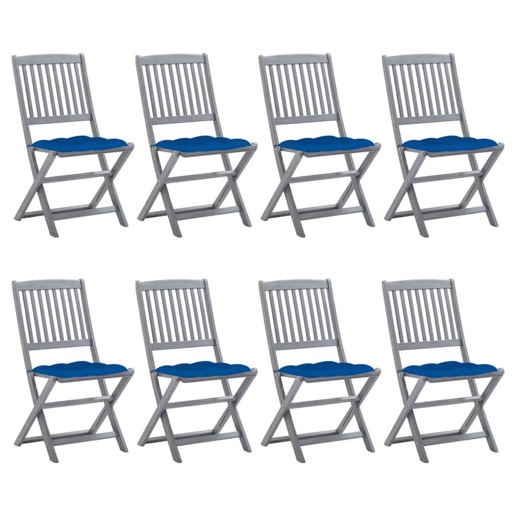 vidaXL Klappbare Gartenstühle 8 Stk. mit Kissen Massivholz Akazie