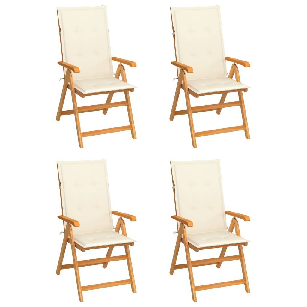 vidaXL Gartenstühle 4 Stk. mit Cremeweißen Kissen Massivholz Teak