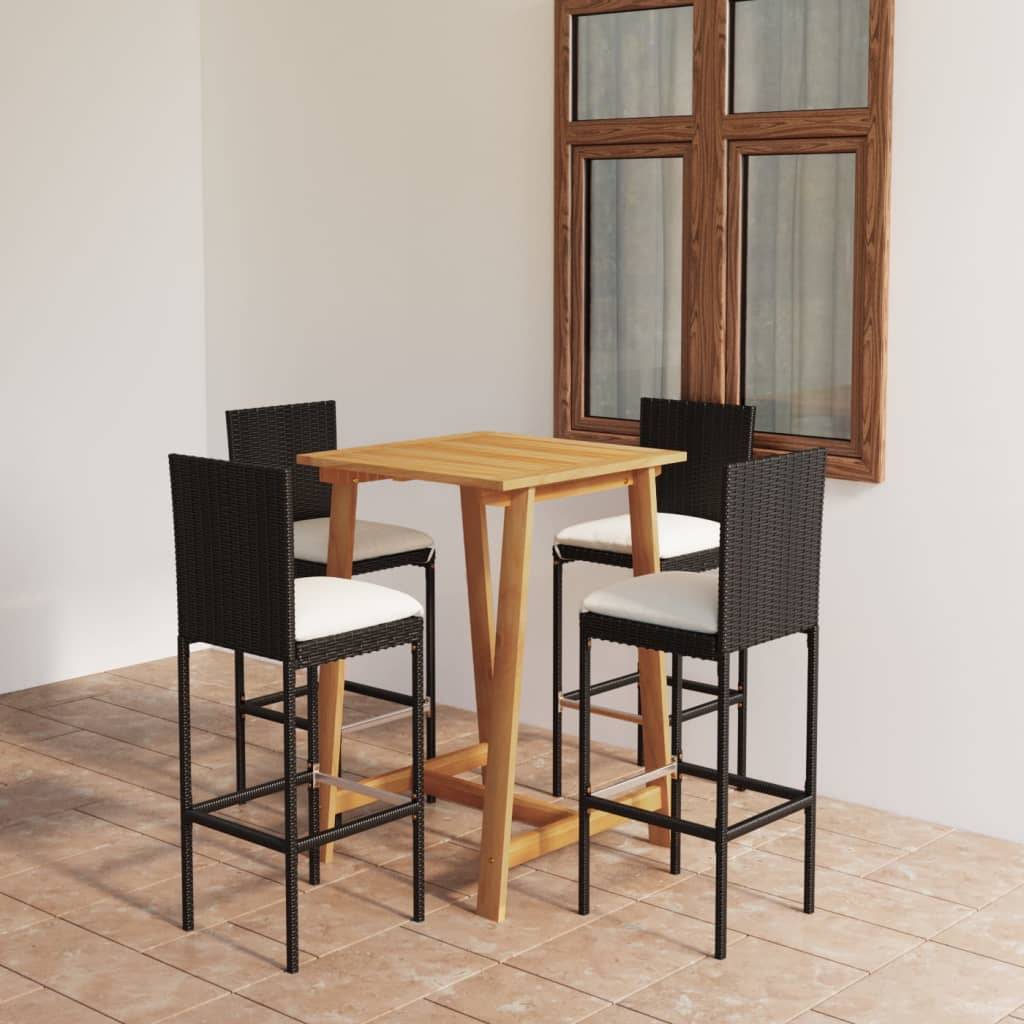 vidaXL 5-tlg. Gartenbar-Set mit Kissen Schwarz