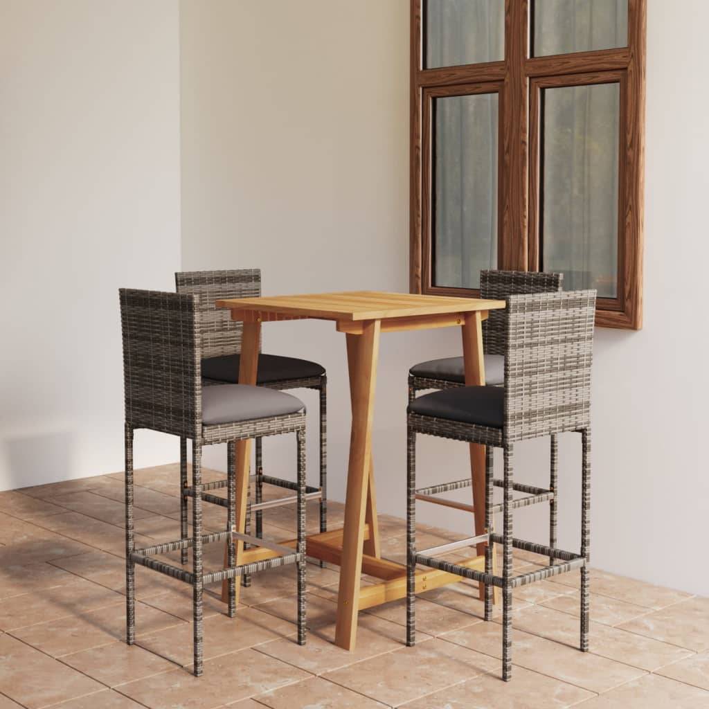 vidaXL 5-tlg. Gartenbar-Set mit Kissen Grau