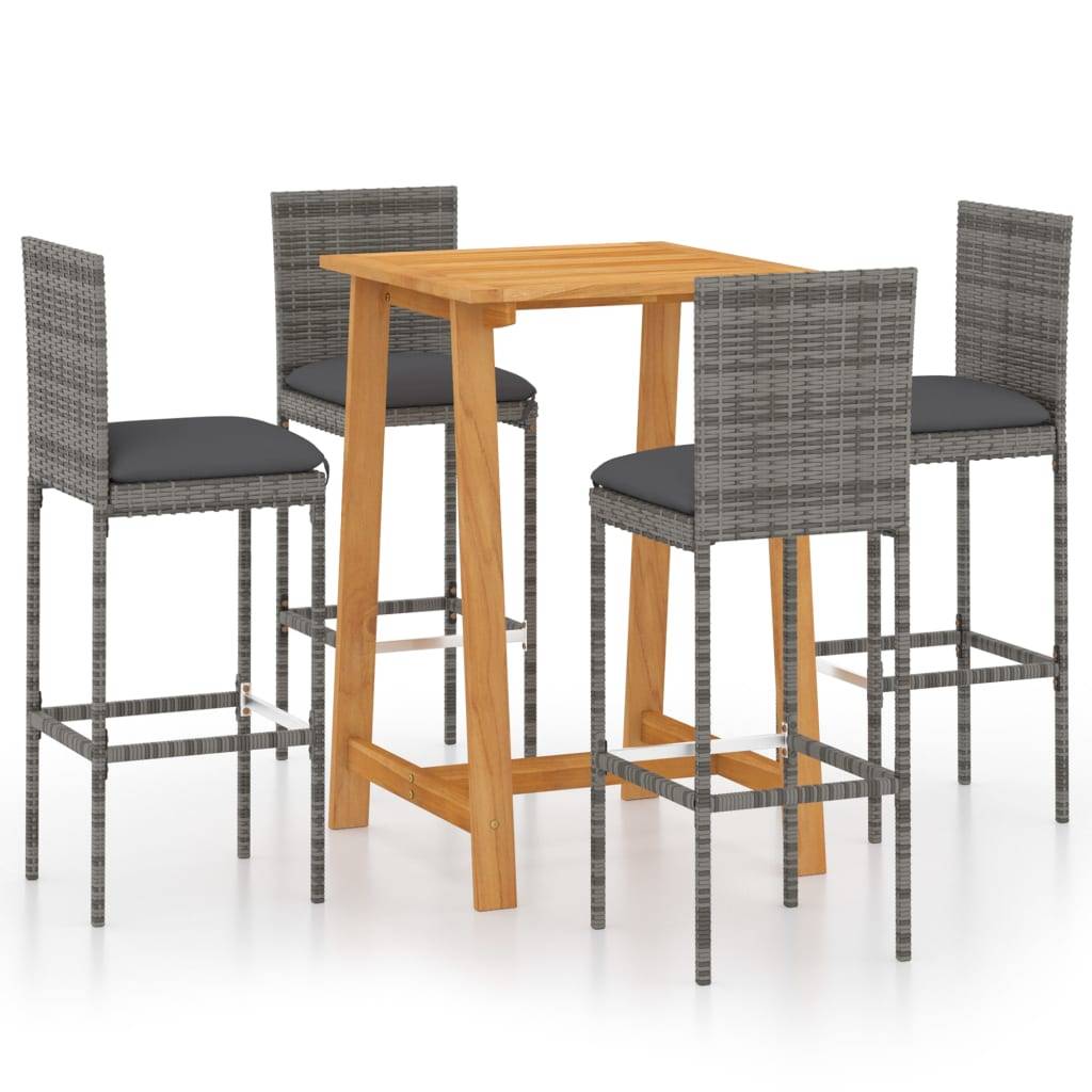 vidaXL 5-tlg. Gartenbar-Set mit Kissen Grau