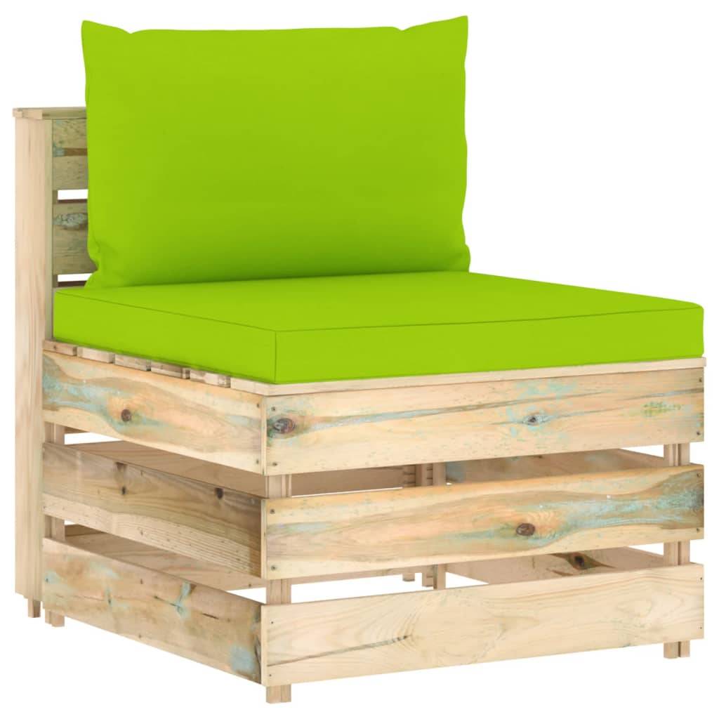 vidaXL Modulares Mittelsofa mit Kissen Grün Imprägniertes Holz