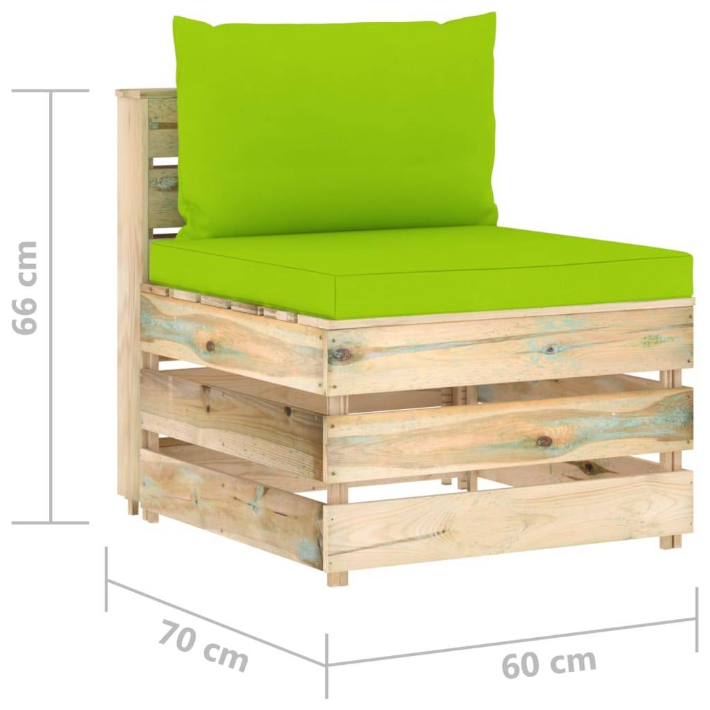 vidaXL Modulares Mittelsofa mit Kissen Grün Imprägniertes Holz