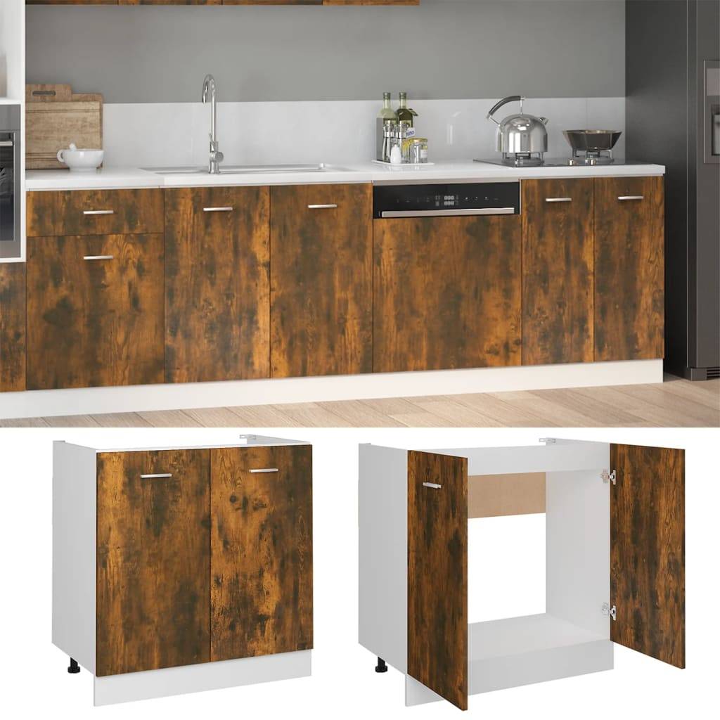 vidaXL Spülenunterschrank Lyon Räuchereiche 80x46x81,5 cm Holzwerkstoff