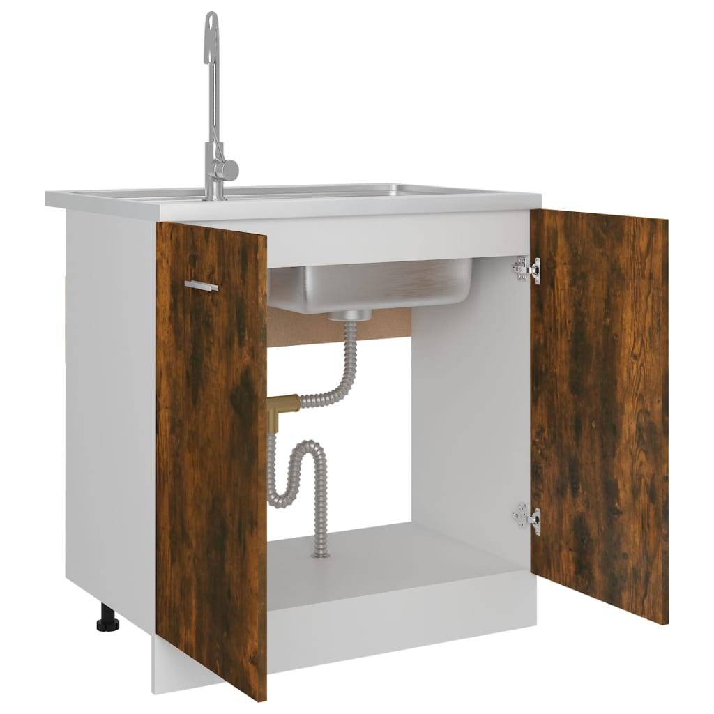 vidaXL Spülenunterschrank Lyon Räuchereiche 80x46x81,5 cm Holzwerkstoff