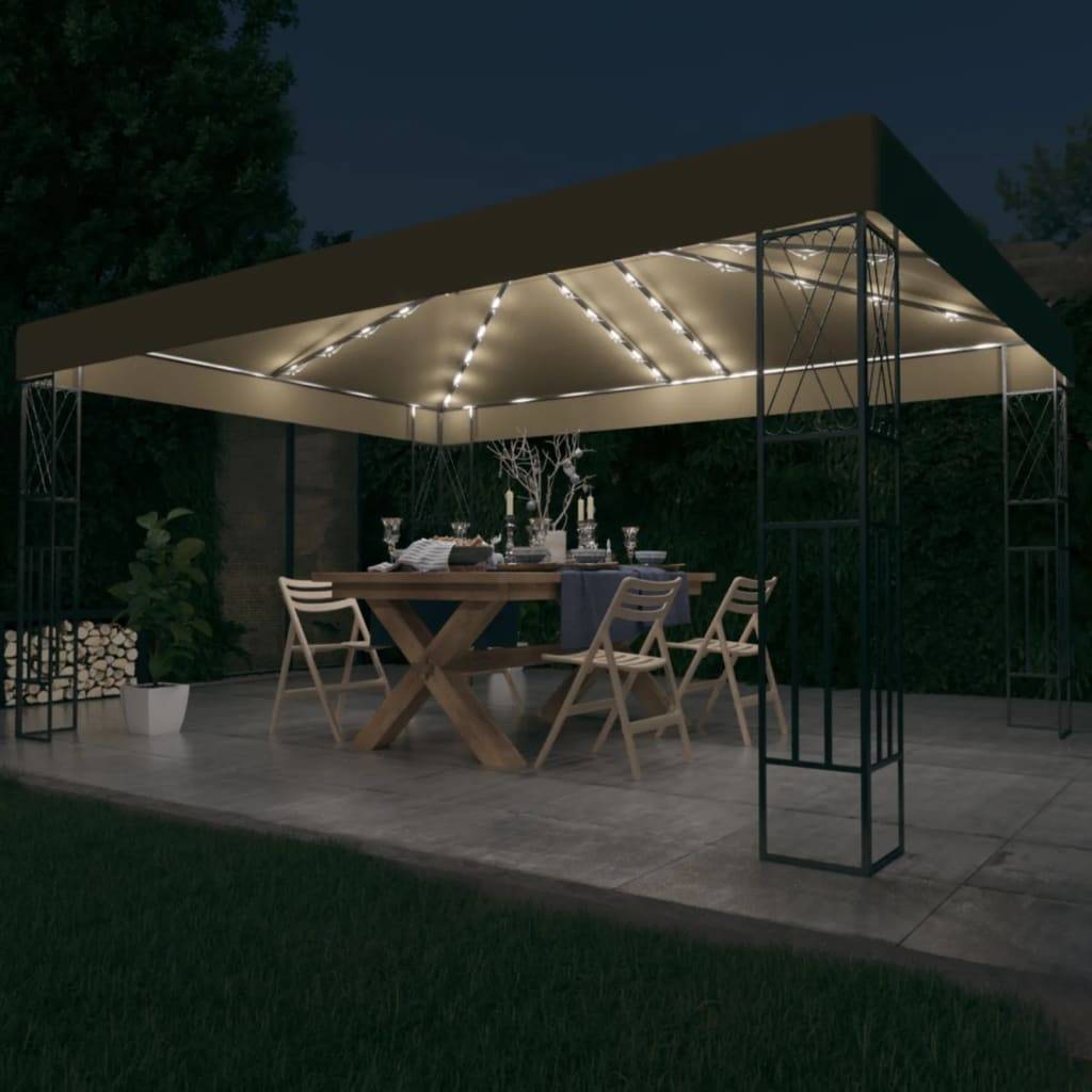 vidaXL Pavillon mit LED-Lichterkette 3x4 m Taupe Stoff