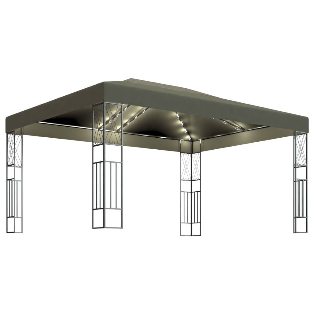 vidaXL Pavillon mit LED-Lichterkette 3x4 m Taupe Stoff