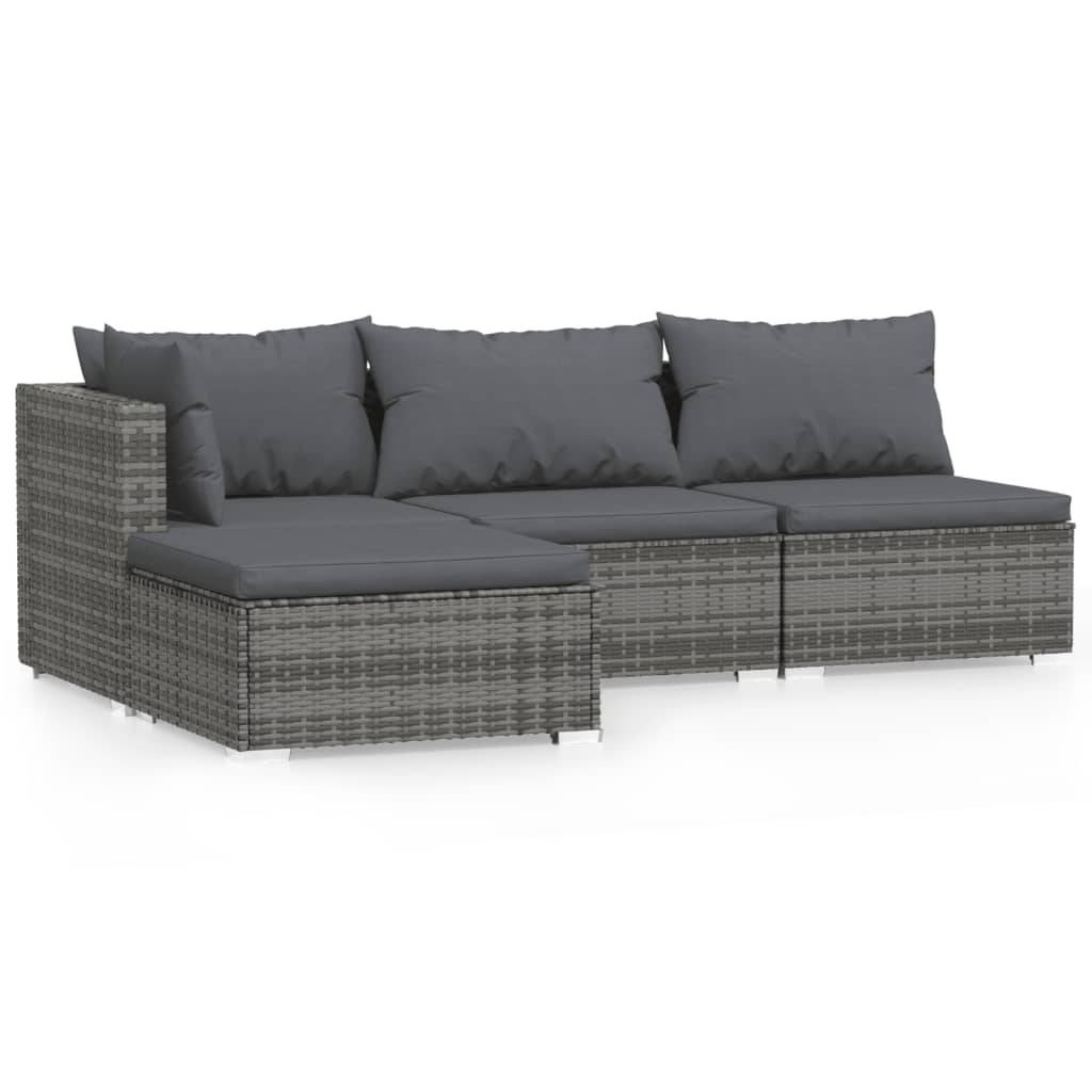 vidaXL 4-tlg. Garten-Lounge-Set mit Kissen Grau Poly Rattan
