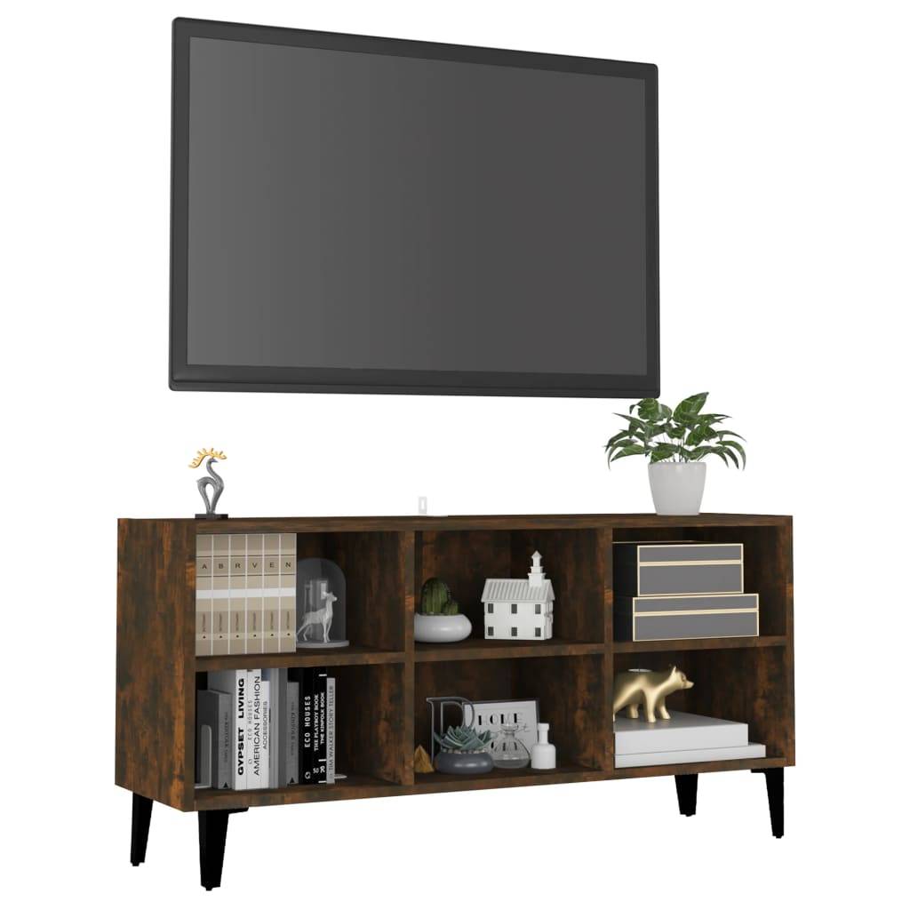 vidaXL TV-Schrank mit Metallbeinen Räuchereiche 103,5x30x50 cm