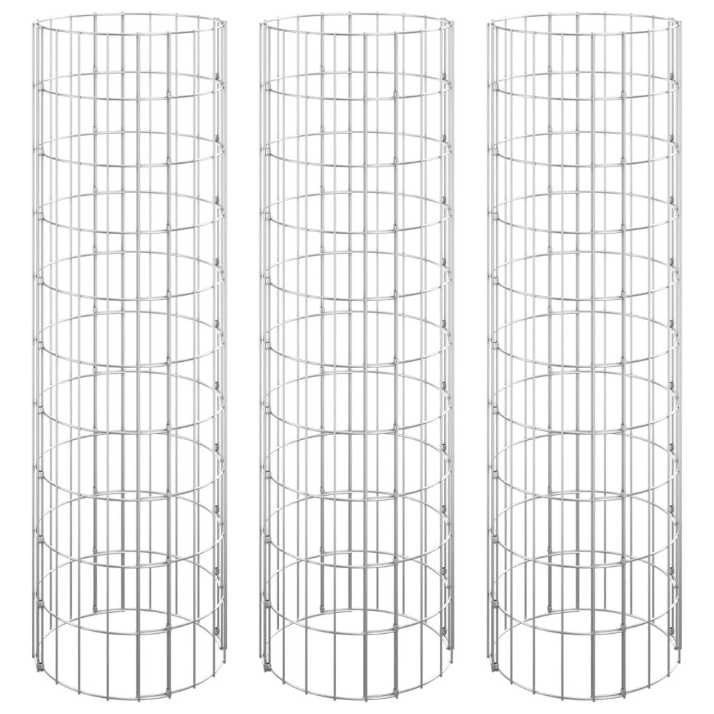 vidaXL Gabionen-Hochbeete 3 Stk. Rund Verzinkter Stahl Ø30x100 cm