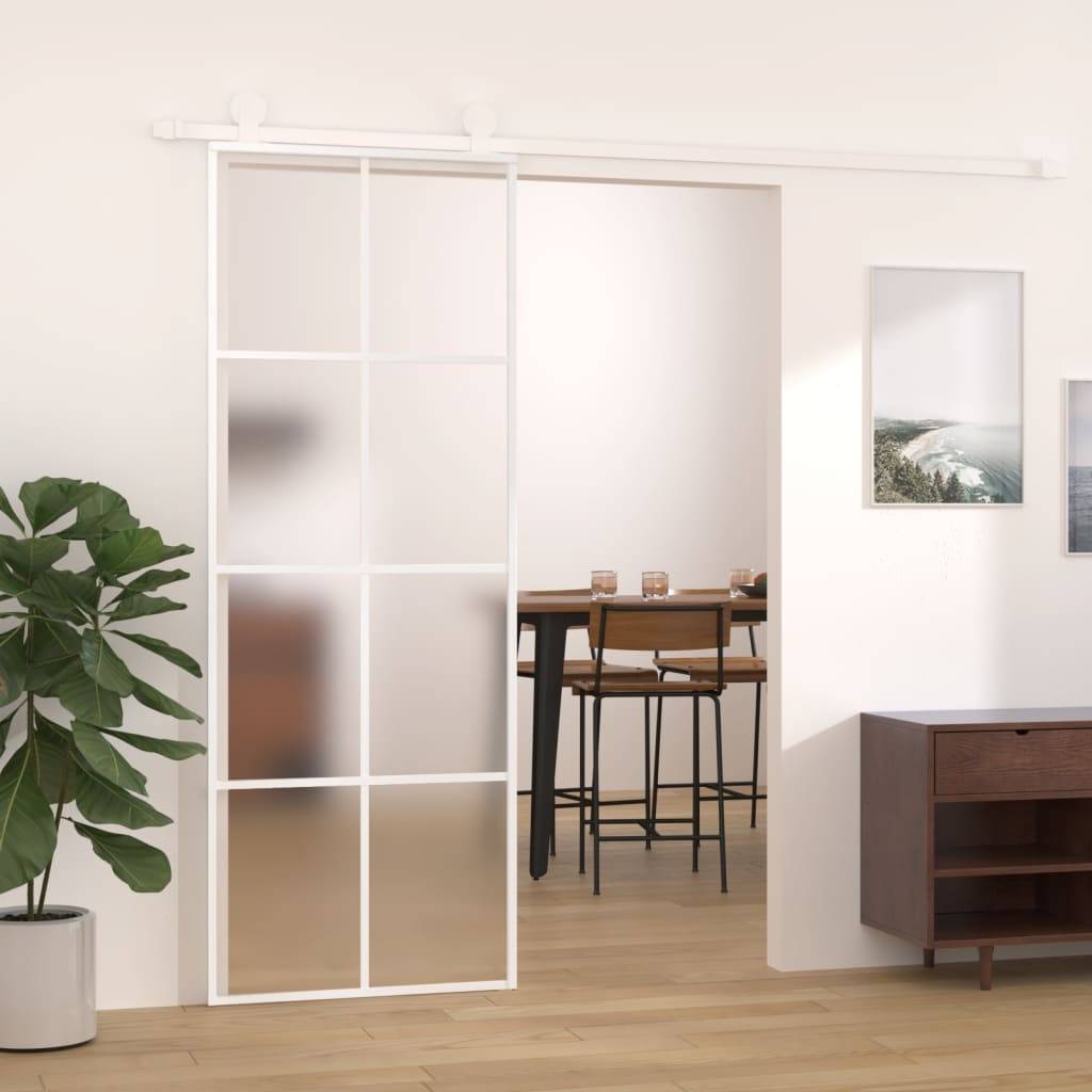 vidaXL Schiebetür ESG-Mattglas und Aluminium 76x205 cm Weiß