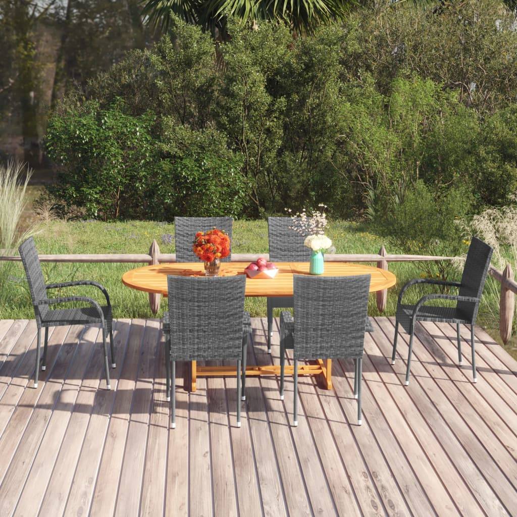 vidaXL 7-tlg. Garten-Essgruppe Poly Rattan Grau