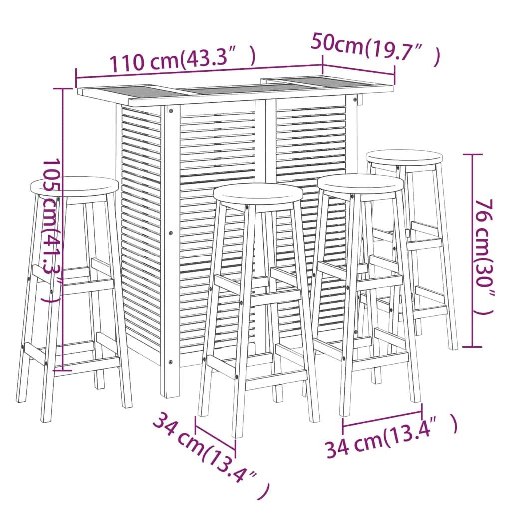 vidaXL 5-tlg. Gartenbar-Set Massivholz Akazie