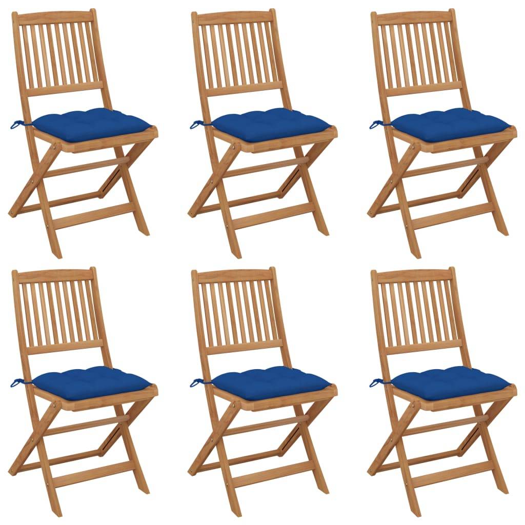 vidaXL Klappbare Gartenstühle 6 Stk. mit Kissen Massivholz Akazie