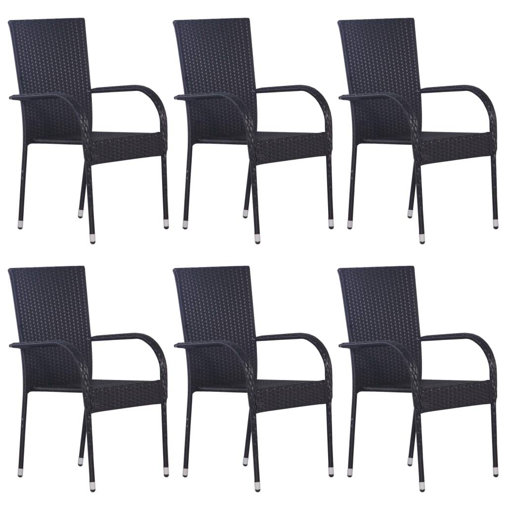 vidaXL 7-tlg. Garten-Essgruppe Poly Rattan Schwarz