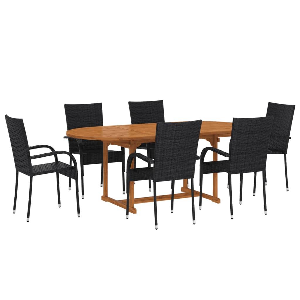 vidaXL 7-tlg. Garten-Essgruppe Poly Rattan Schwarz