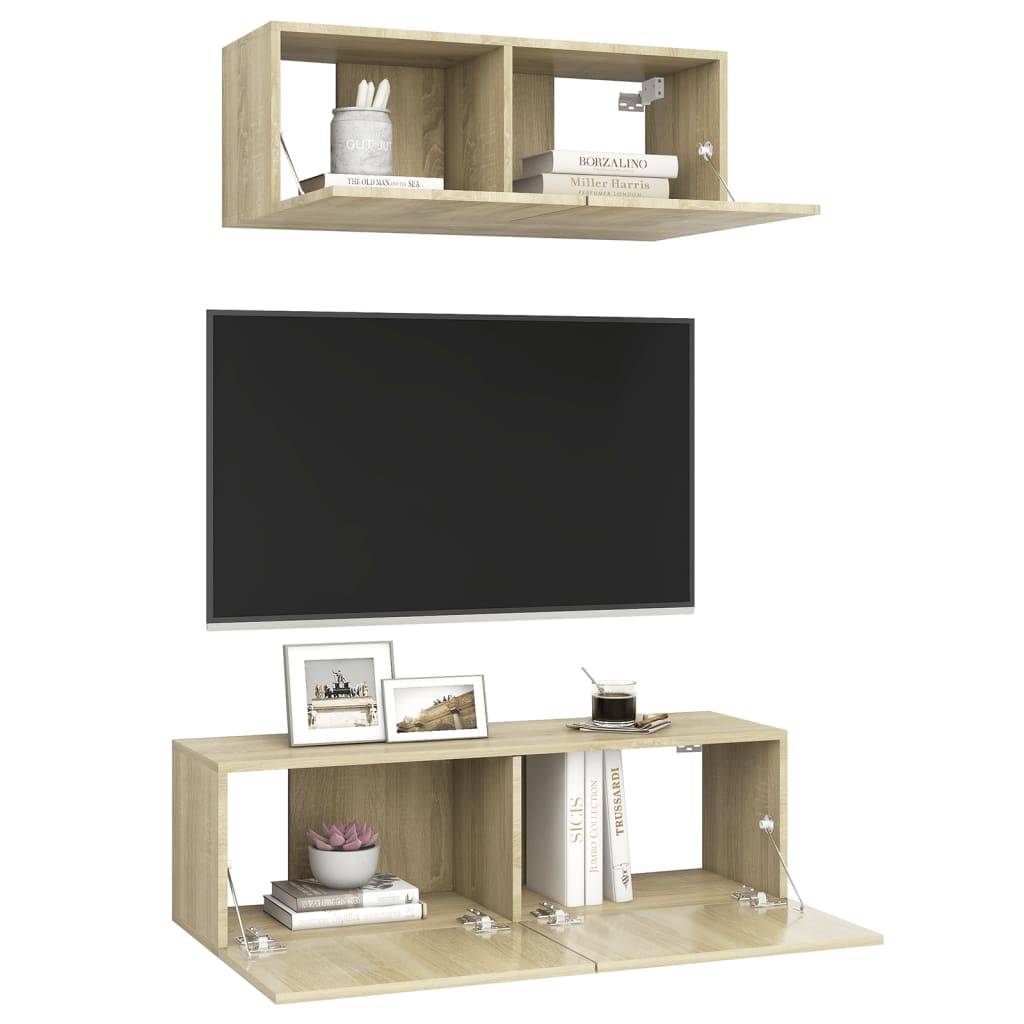 vidaXL 2-tlg. TV-Schrank-Set Sonoma-Eiche Holzwerkstoff