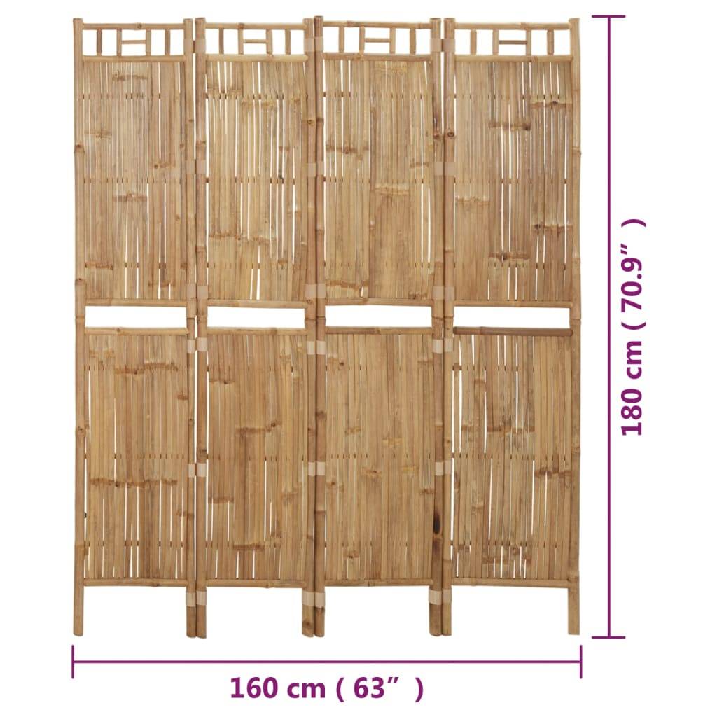 vidaXL 4-tlg. Raumteiler Bambus 160x180 cm