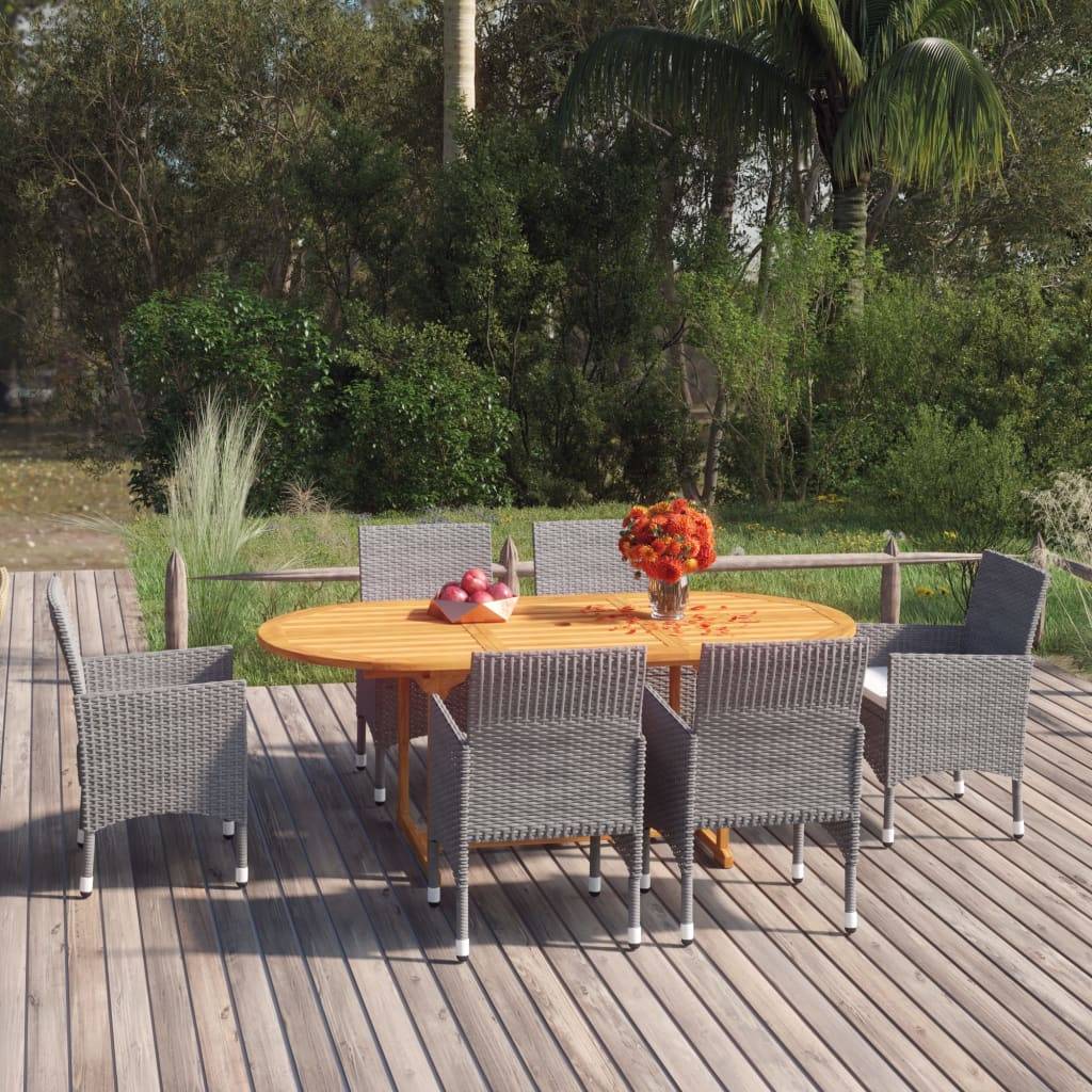 vidaXL 7-tlg. Garten-Essgruppe Poly Rattan Grau