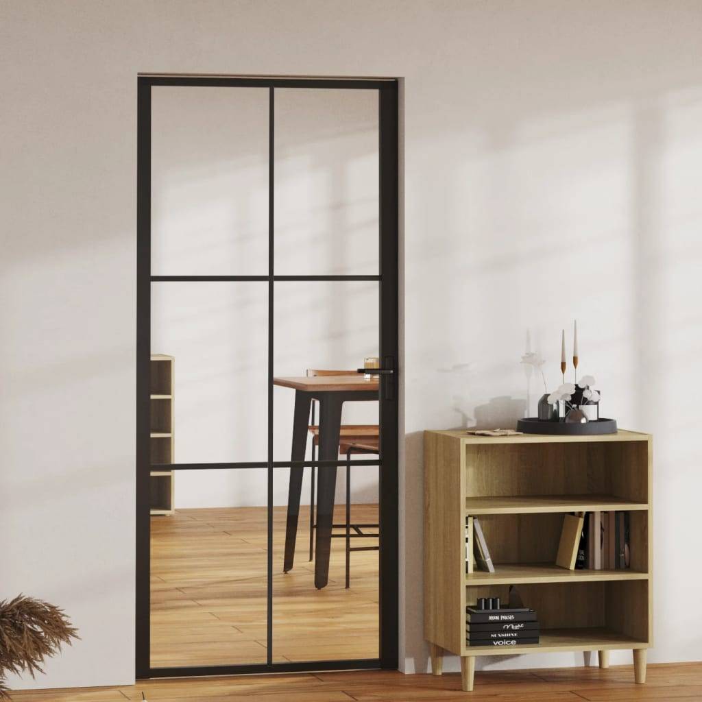 vidaXL Innentür ESG Glas und Aluminium 93x201,5 cm Schwarz