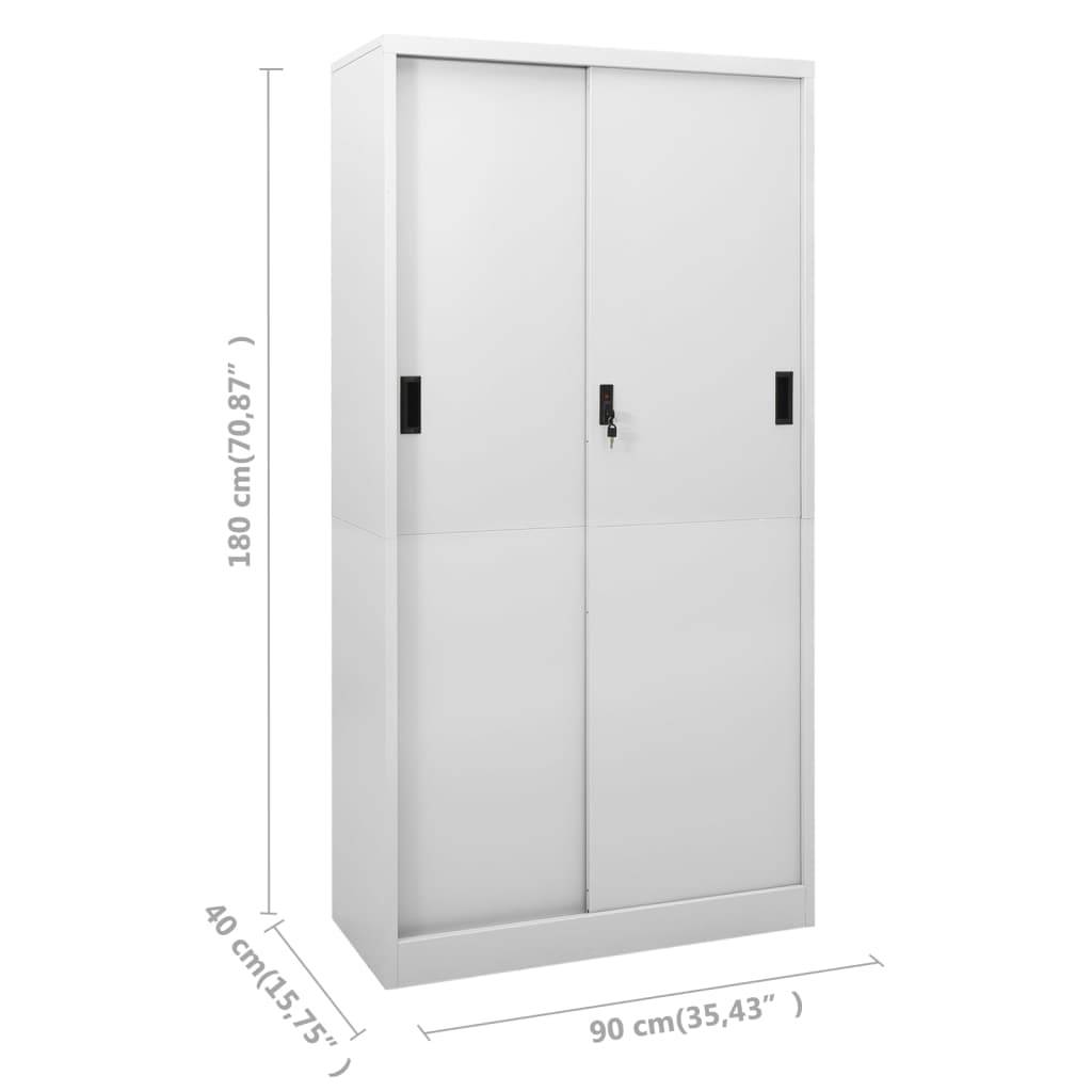 vidaXL Büroschrank mit Schiebetür Hellgrau 90x40x180 cm Stahl
