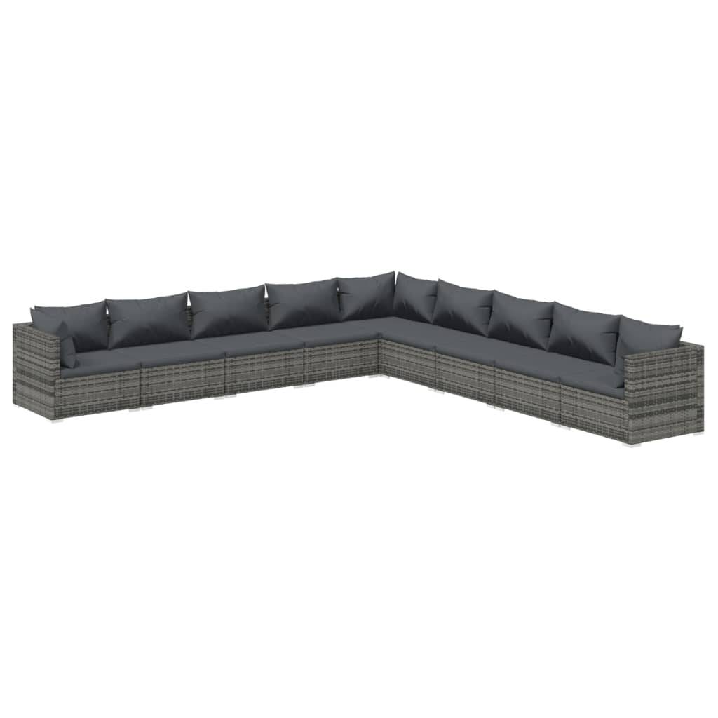 vidaXL 9-tlg. Garten-Lounge-Set mit Kissen Poly Rattan Grau