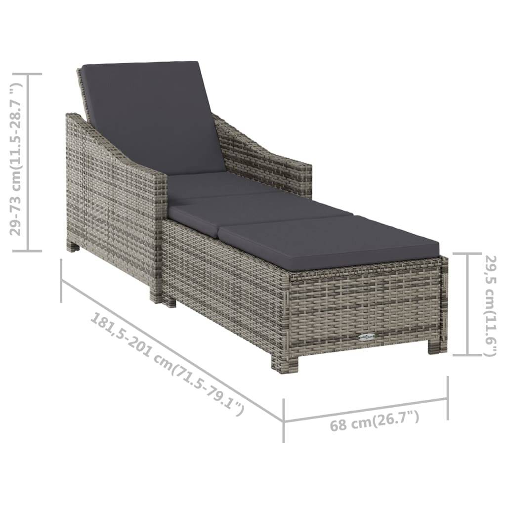 vidaXL Sonnenliege mit Dunkelgrauer Auflage Poly Rattan Grau