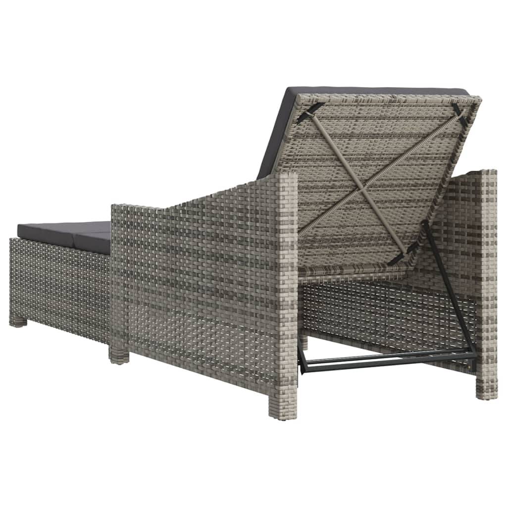 vidaXL Sonnenliege mit Dunkelgrauer Auflage Poly Rattan Grau
