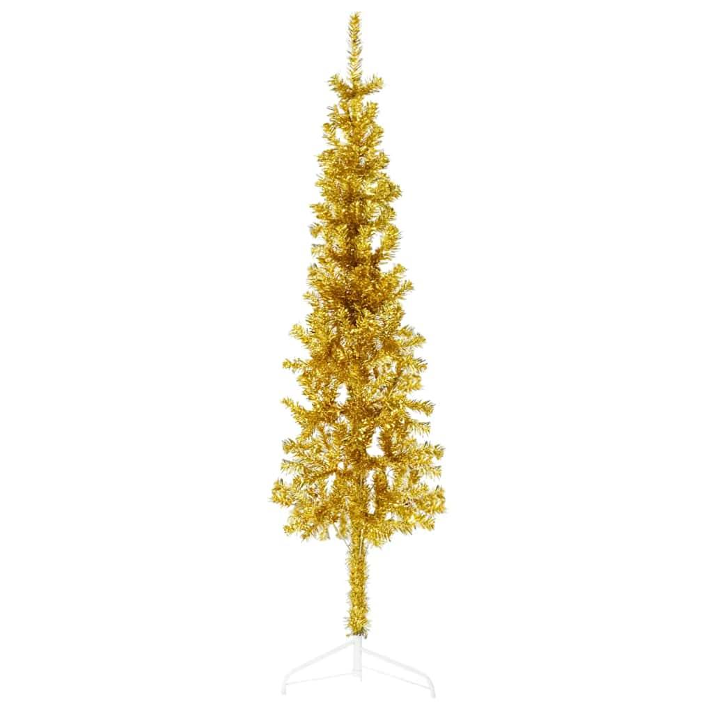 vidaXL Künstlicher Halb-Weihnachtsbaum mit Ständer Schlank Gold 150 cm
