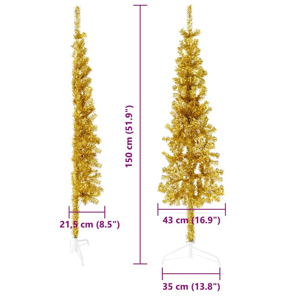 vidaXL Künstlicher Halb-Weihnachtsbaum mit Ständer Schlank Gold 150 cm