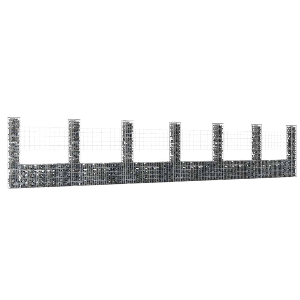 vidaXL Gabionenkorb U-Form mit 7 Säulen Eisen 740x20x150 cm