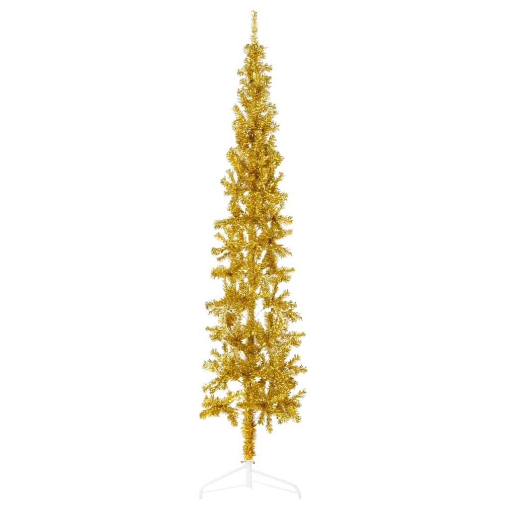 vidaXL Künstlicher Halb-Weihnachtsbaum mit Ständer Schlank Gold 240 cm