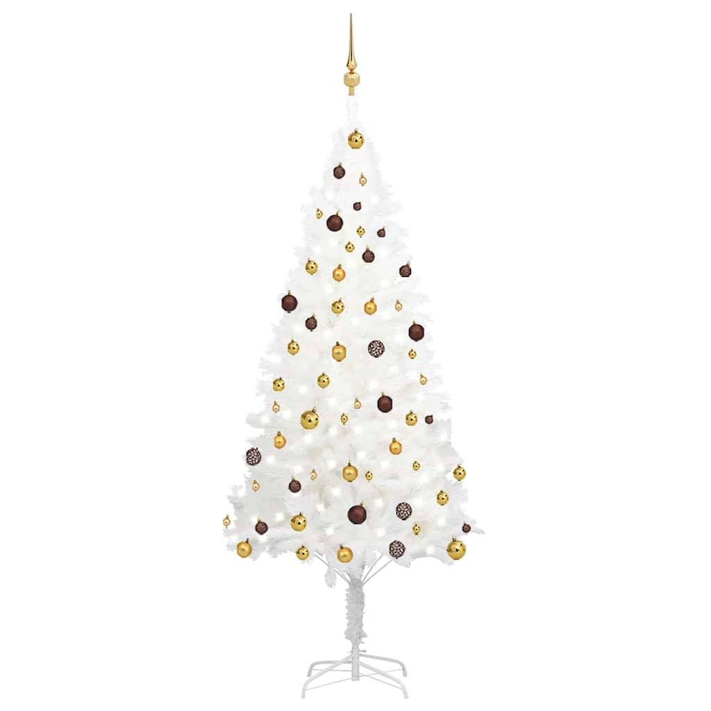 vidaXL Künstlicher Weihnachtsbaum mit Beleuchtung & Kugeln Weiß 210 cm