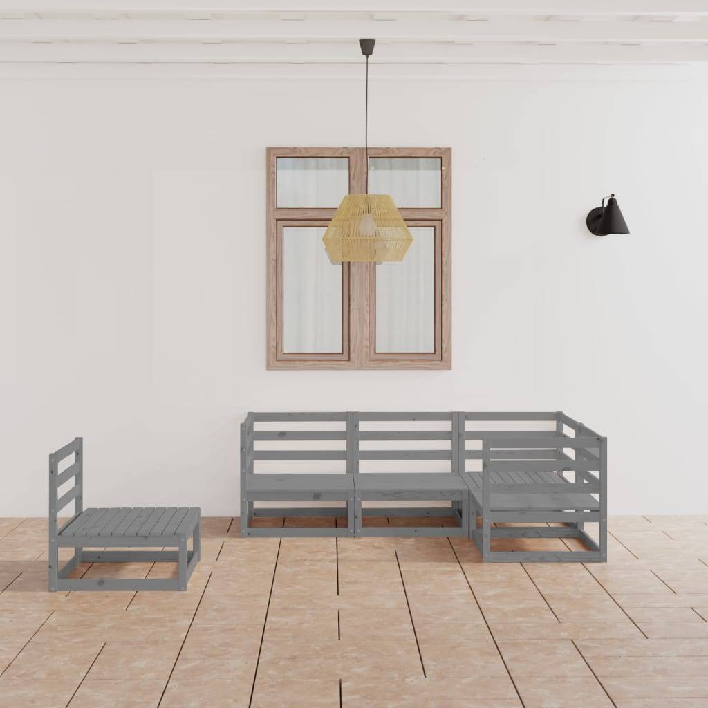 vidaXL 5-tlg. Garten-Lounge-Set Grau Massivholz Kiefer