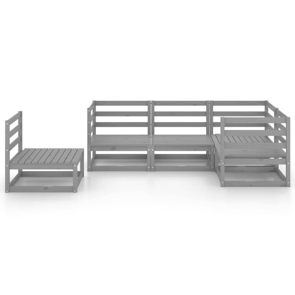 vidaXL 5-tlg. Garten-Lounge-Set Grau Massivholz Kiefer