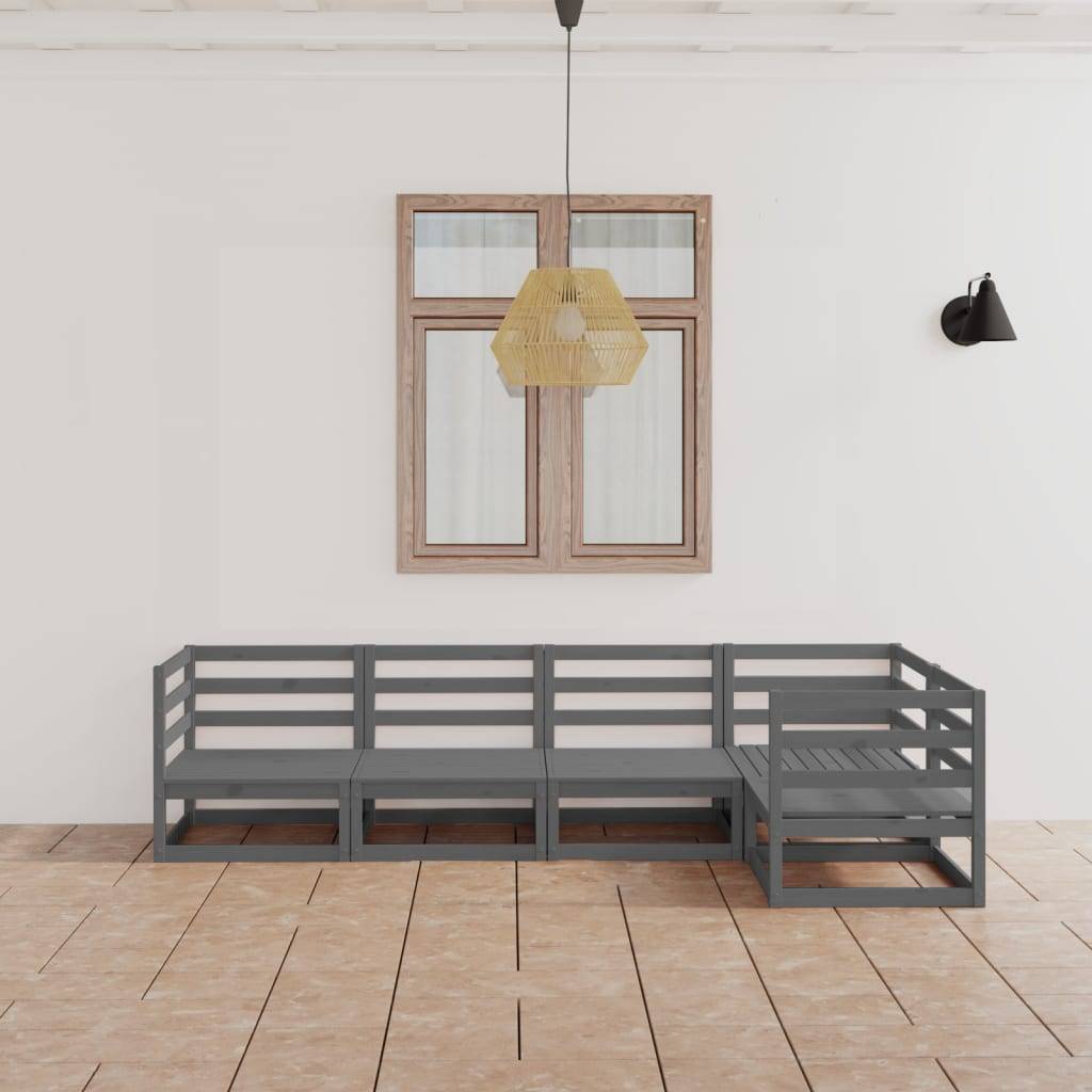 vidaXL 5-tlg. Garten-Lounge-Set Grau Massivholz Kiefer