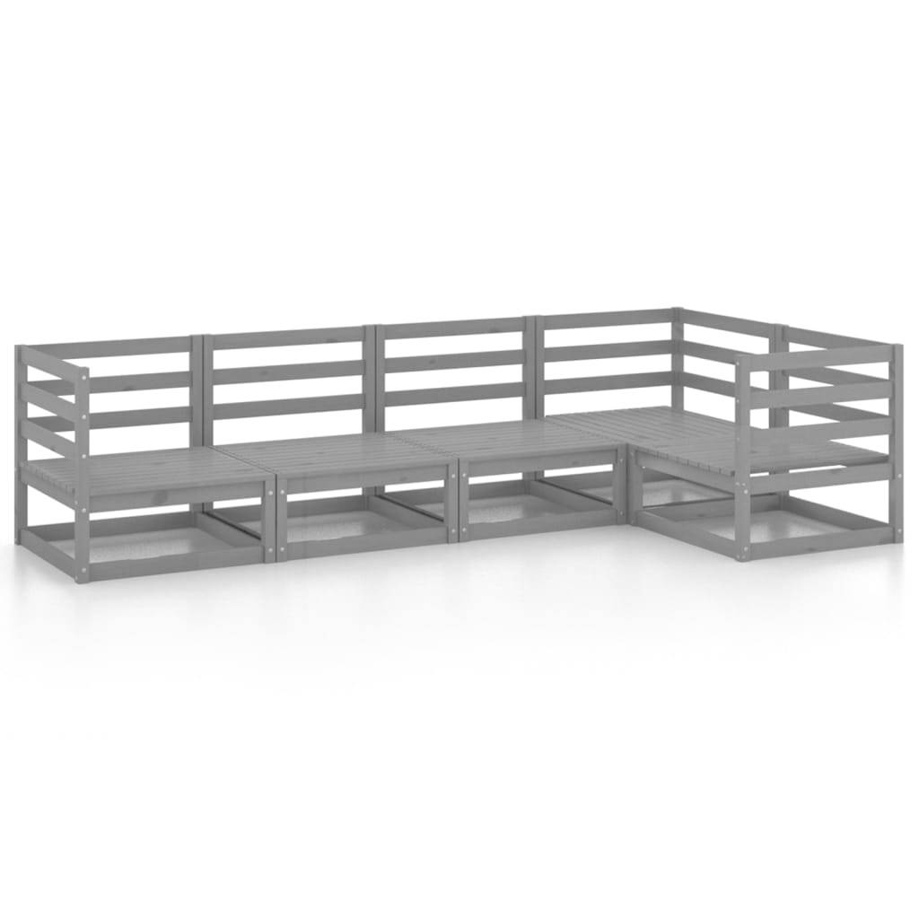 vidaXL 5-tlg. Garten-Lounge-Set Grau Massivholz Kiefer