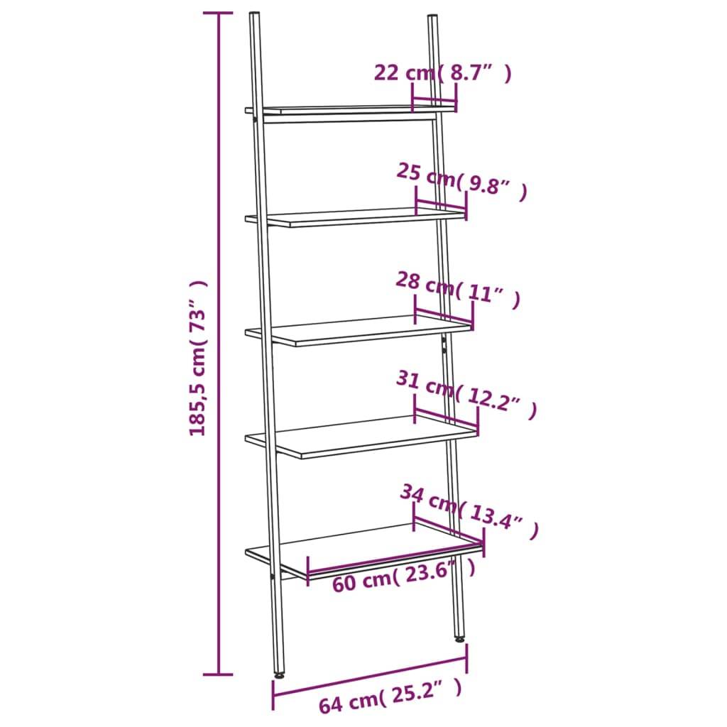 vidaXL Leiterregal mit 5 Böden Hellbraun und Schwarz 64x34x185,5 cm