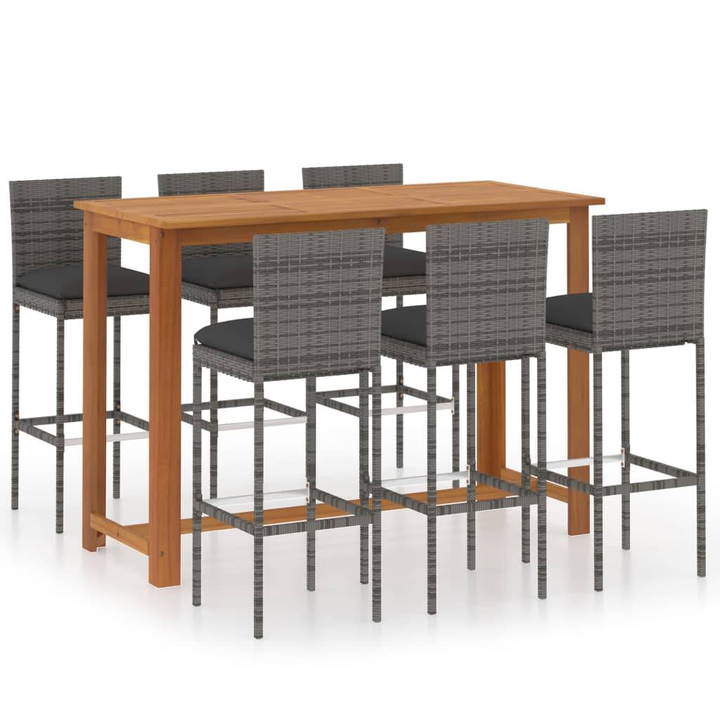 vidaXL 7-tlg. Gartenbar-Set mit Kissen Grau