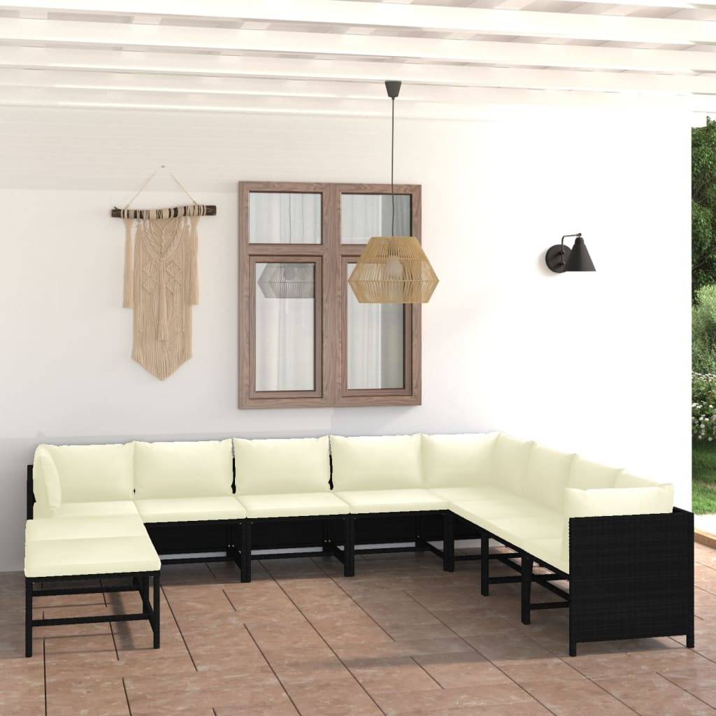 vidaXL 11-tlg. Garten-Lounge-Set mit Kissen Poly Rattan Schwarz