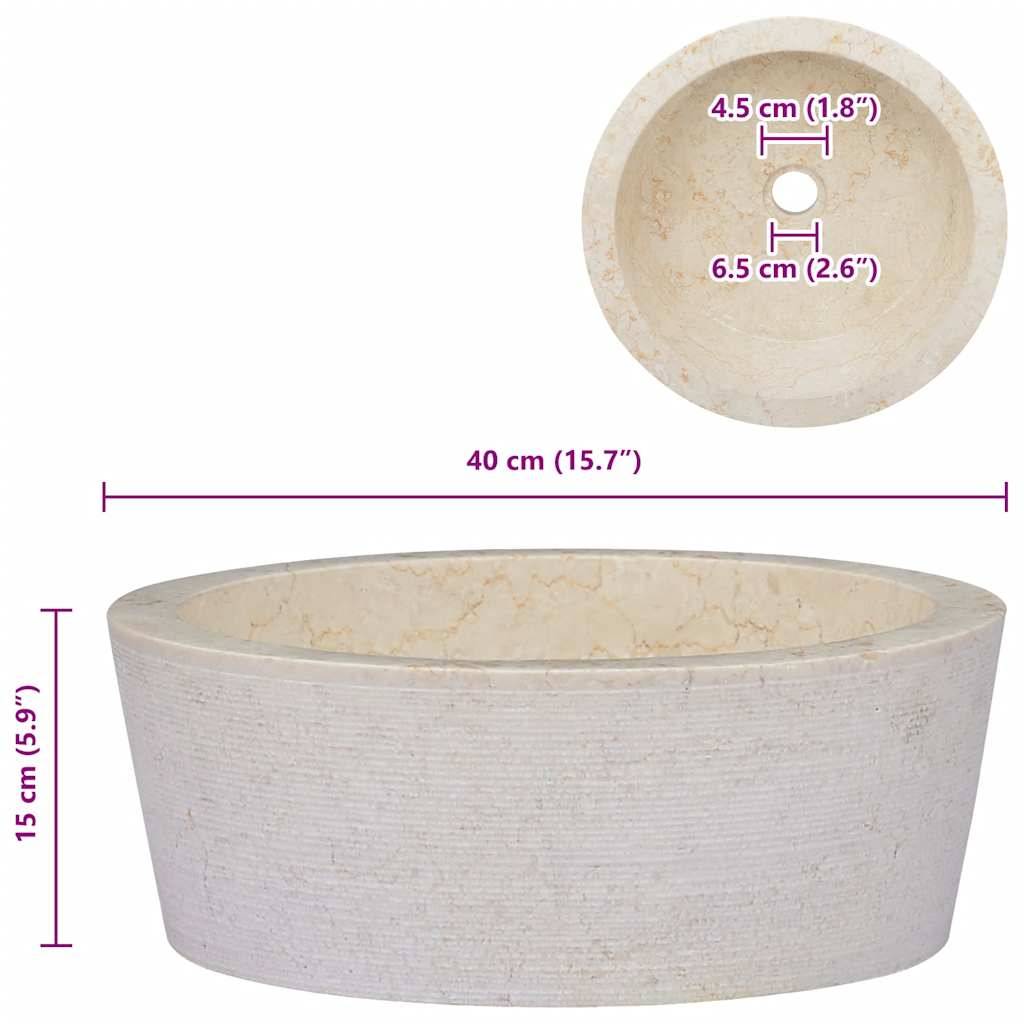 vidaXL Waschbecken Creme Ø40x15 cm Marmor