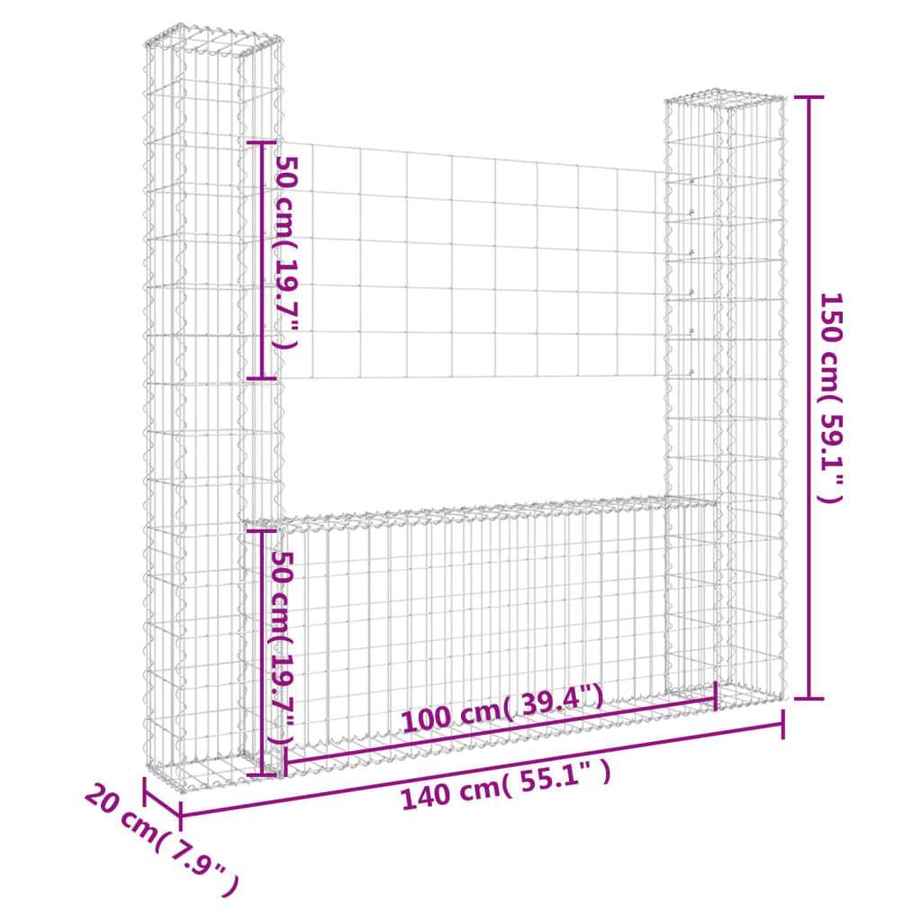 vidaXL Gabionenkorb U-Form mit 2 Säulen Eisen 140x20x150 cm