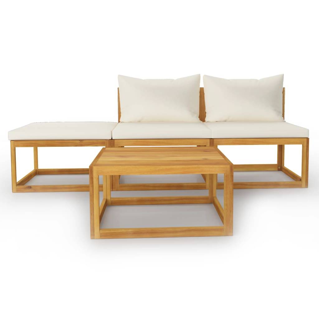 vidaXL 4-tlg. Garten-Lounge-Set mit Auflagen Creme Massivholz Akazie