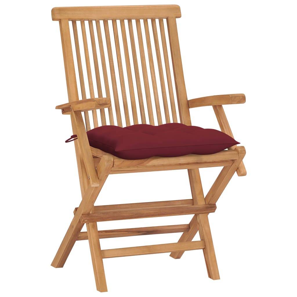 vidaXL Gartenstühle mit Weinroten Kissen 4 Stk. Massivholz Teak