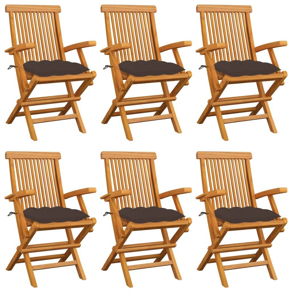 vidaXL Gartenstühle mit Taupe Kissen 6 Stk. Massivholz Teak