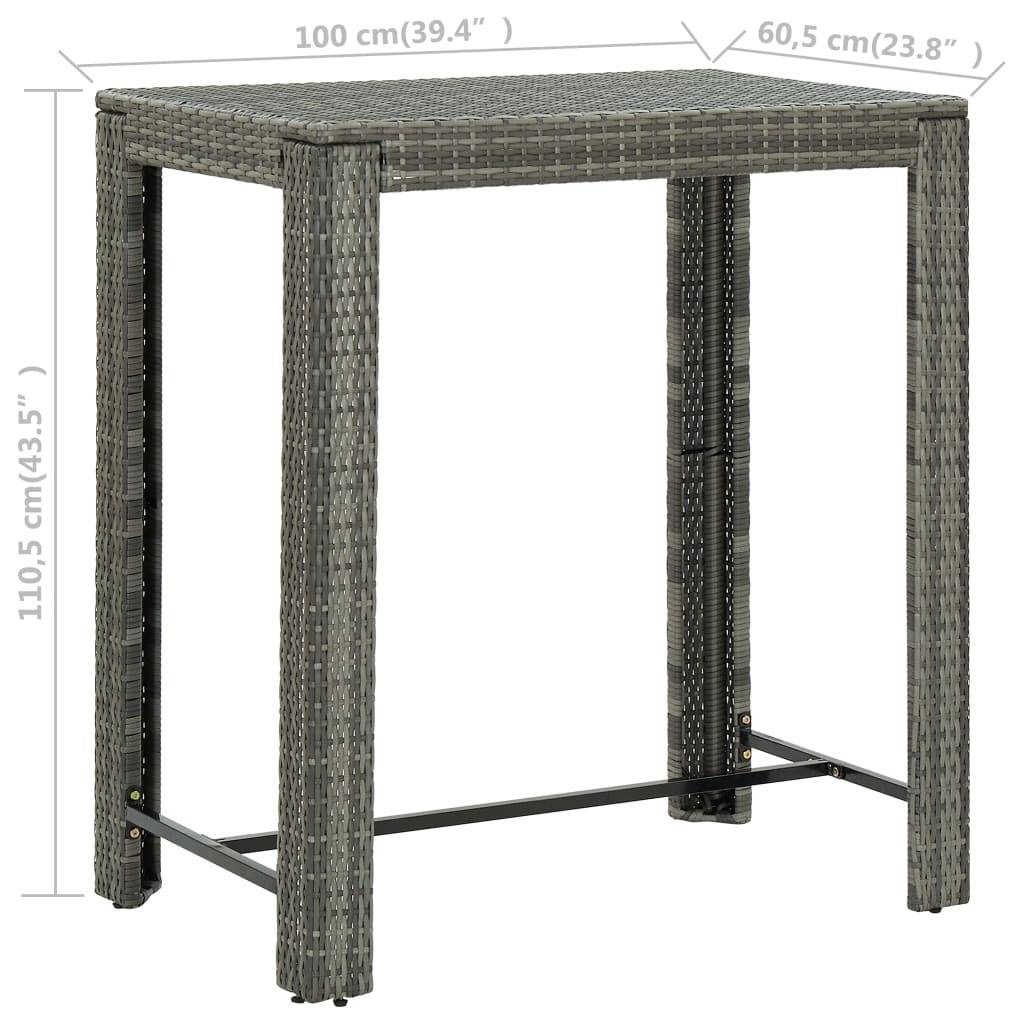 vidaXL Garten-Bartisch Grau 100x60,5x110,5 cm Poly Rattan