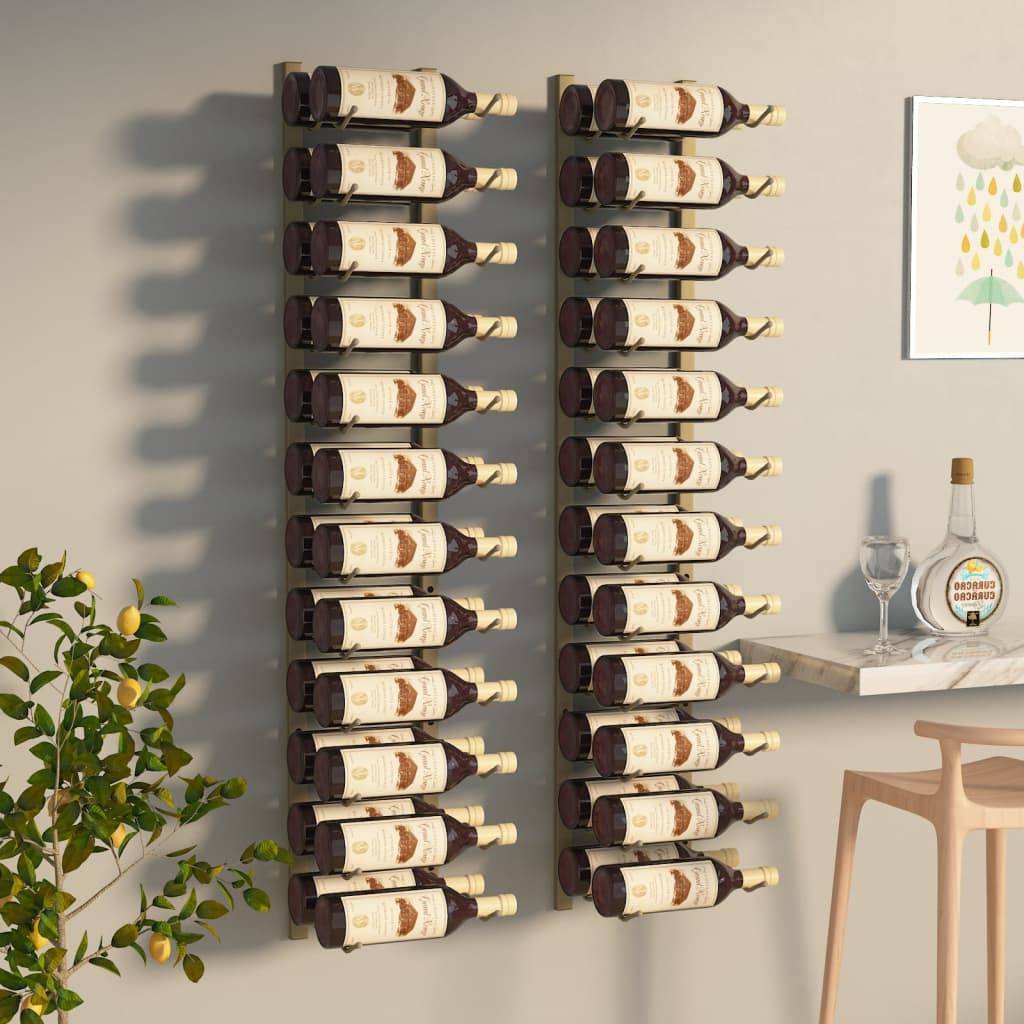 vidaXL Wand-Weinregal für 24 Flaschen 2 Stk. Golden Eisen