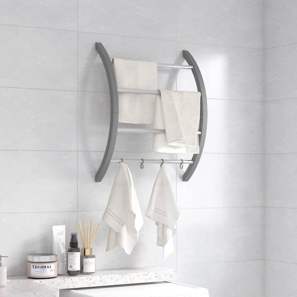 vidaXL Handtuchhalter mit Haken Silbern 56x16x72 cm Aluminium