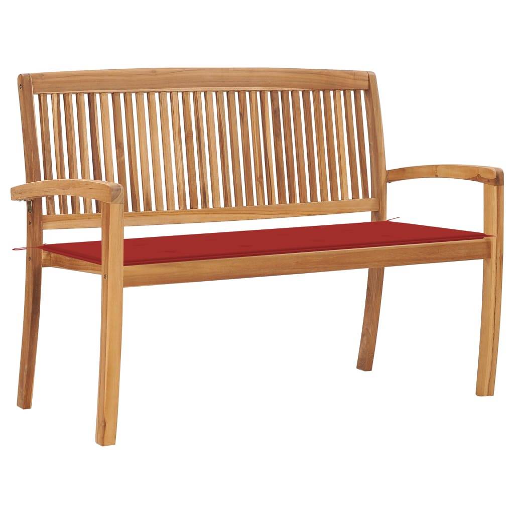 vidaXL Stapelbare Gartenbank mit Auflage 128,5 cm Massivholz Teak